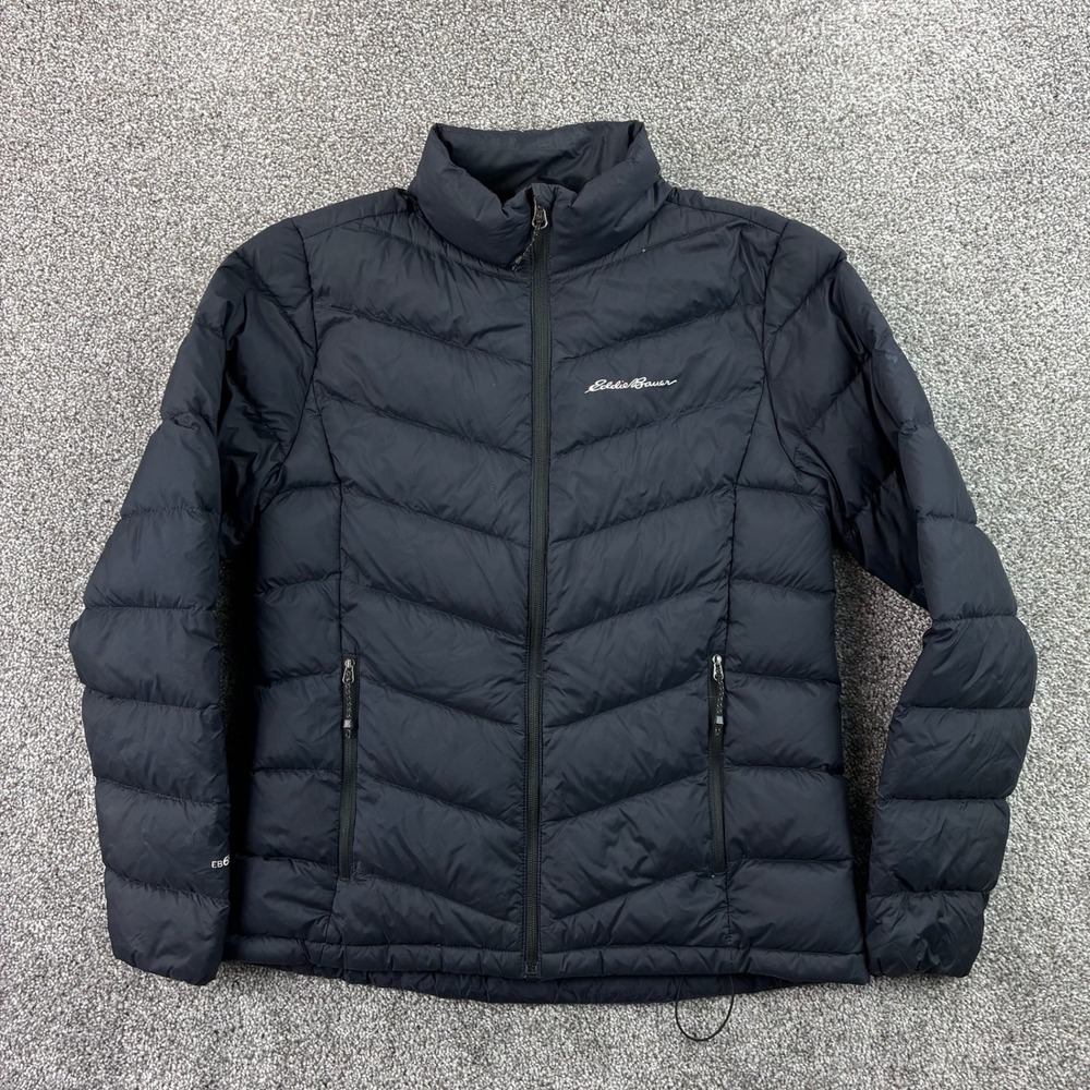 Eddie Bauer EB650 Down Puffer Jacket Women's Small Black Insulated Full Zip Coat
